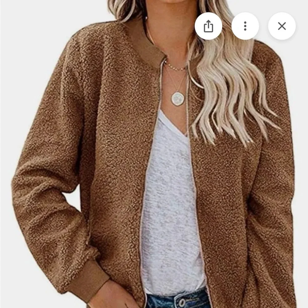 MIROL NWT sherpa teddy bomber style jacket camel color Large - Picture 1 of 6